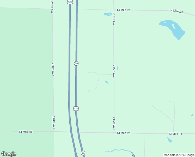 map of restaurants, bars, coffee shops, grocery stores, and more near 13595 215th Avenue in Big Rapids