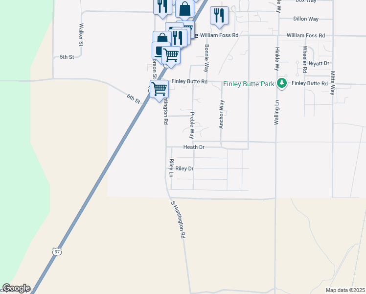 map of restaurants, bars, coffee shops, grocery stores, and more near 16418 Heath Drive in La Pine