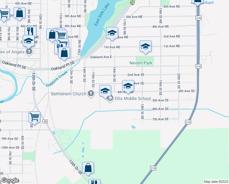 map of restaurants, bars, coffee shops, grocery stores, and more near 1700 4th Avenue Southeast in Austin