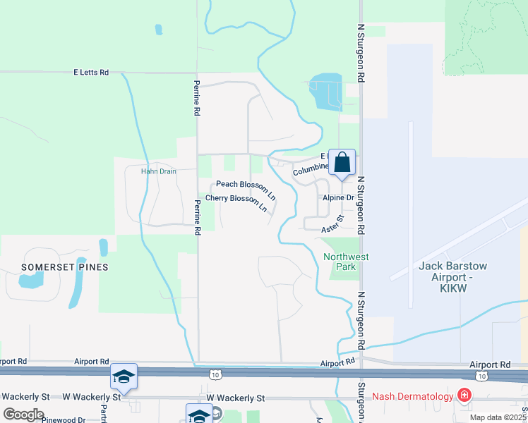 map of restaurants, bars, coffee shops, grocery stores, and more near 3715 Cherry Blossom Lane in Midland