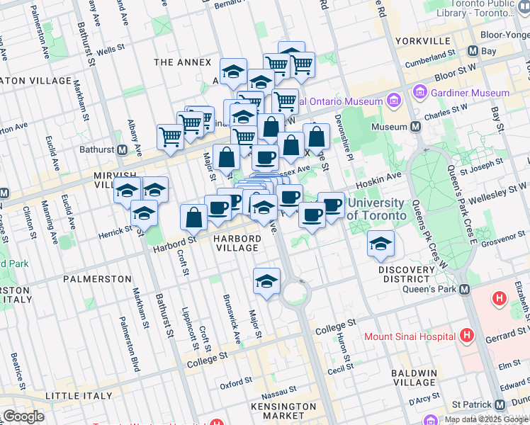 map of restaurants, bars, coffee shops, grocery stores, and more near in Toronto