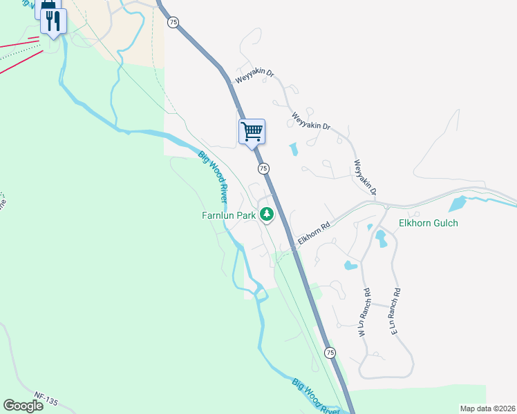 map of restaurants, bars, coffee shops, grocery stores, and more near Meadow Circle in Ketchum