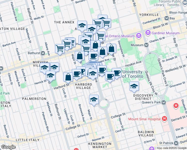 map of restaurants, bars, coffee shops, grocery stores, and more near in Toronto