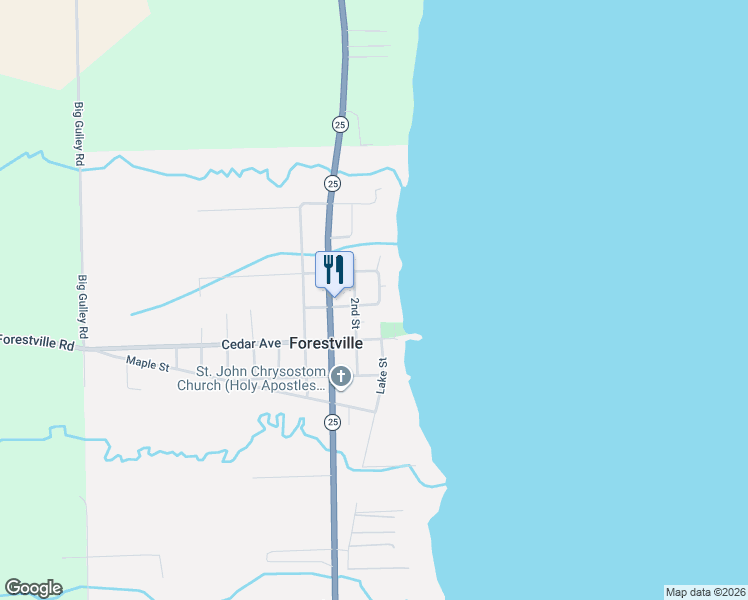 map of restaurants, bars, coffee shops, grocery stores, and more near 5779 Pine Avenue in Forestville