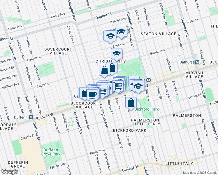 map of restaurants, bars, coffee shops, grocery stores, and more near 3 Roblocke Avenue in Toronto