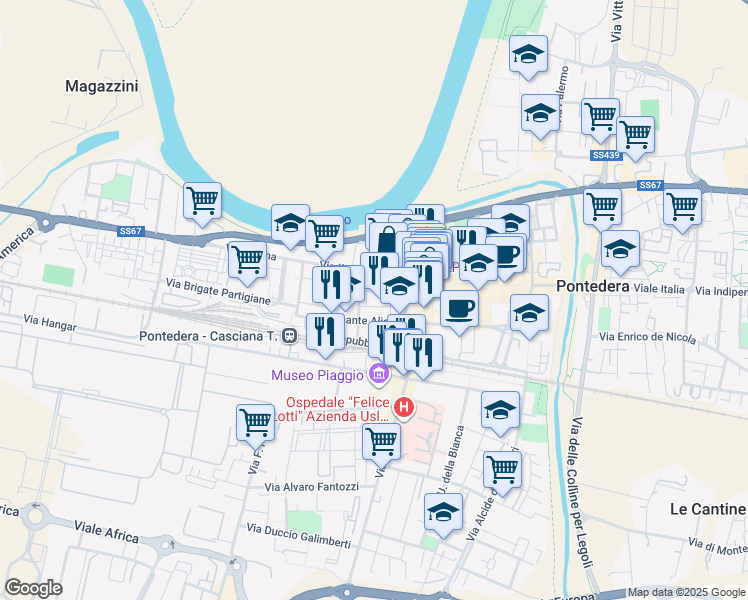 map of restaurants, bars, coffee shops, grocery stores, and more near 2 Via Renato Fucini in Pontedera