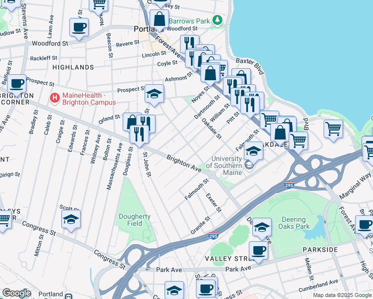 map of restaurants, bars, coffee shops, grocery stores, and more near 118 William Street in Portland