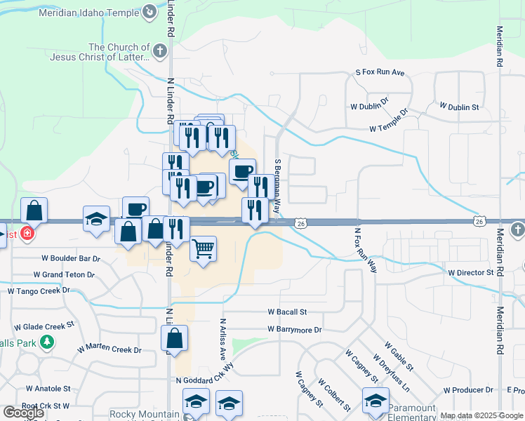 map of restaurants, bars, coffee shops, grocery stores, and more near 4363 West Gray Fox Street in Eagle