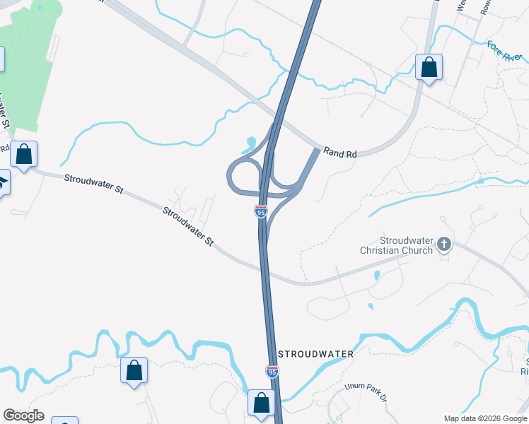 map of restaurants, bars, coffee shops, grocery stores, and more near Maine Turnpike in Portland