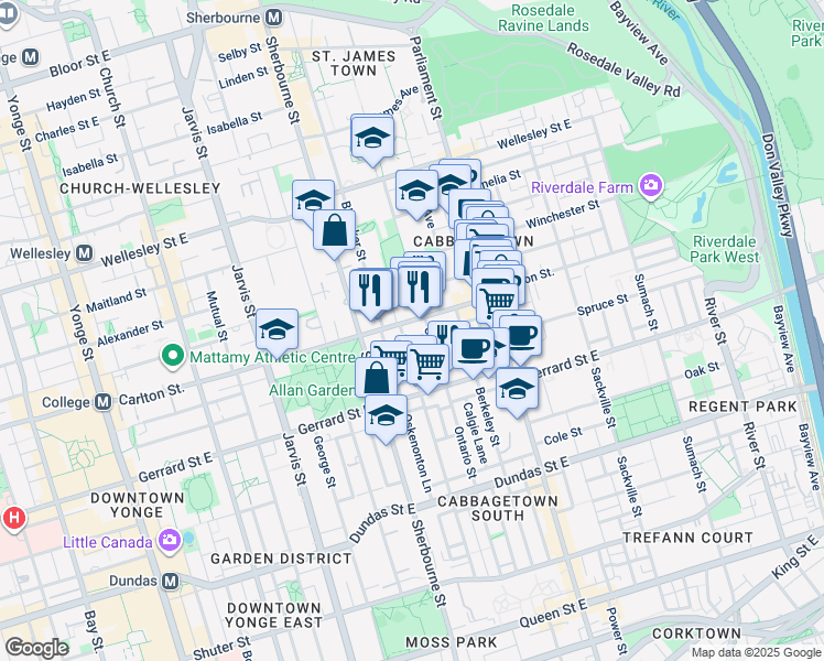 map of restaurants, bars, coffee shops, grocery stores, and more near in Toronto