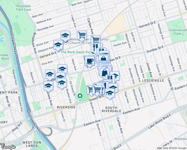 map of restaurants, bars, coffee shops, grocery stores, and more near 90 Natalie Place in Toronto