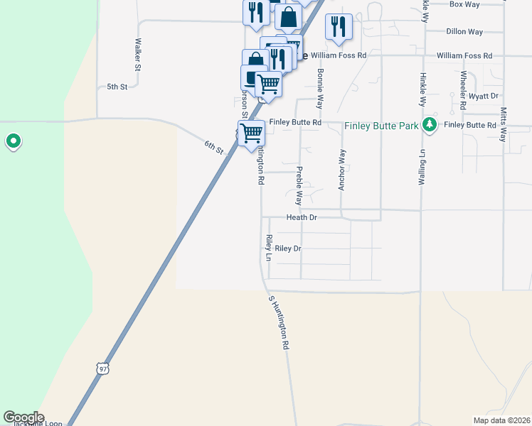map of restaurants, bars, coffee shops, grocery stores, and more near 16418 Heath Drive in La Pine