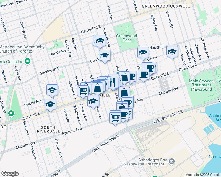 map of restaurants, bars, coffee shops, grocery stores, and more near in Toronto