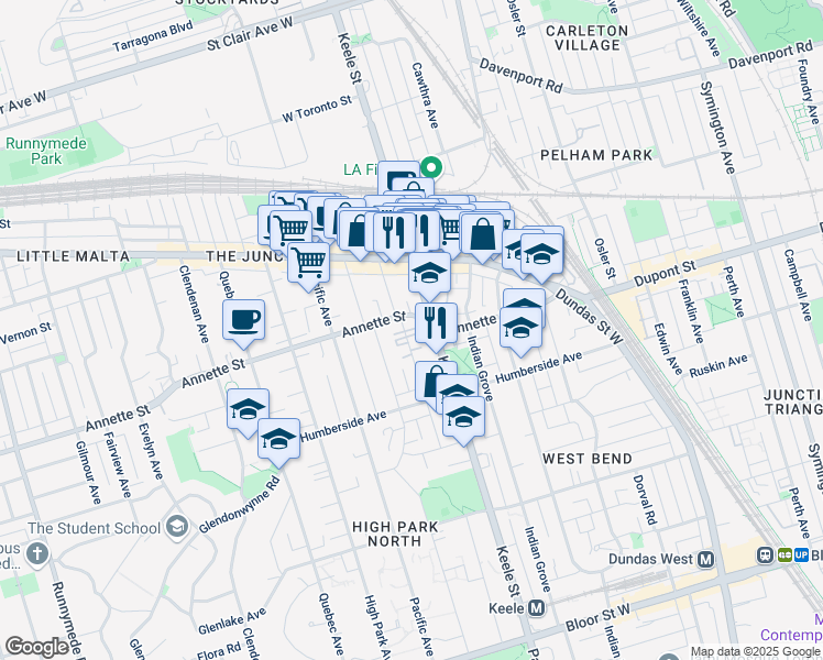 map of restaurants, bars, coffee shops, grocery stores, and more near in Toronto