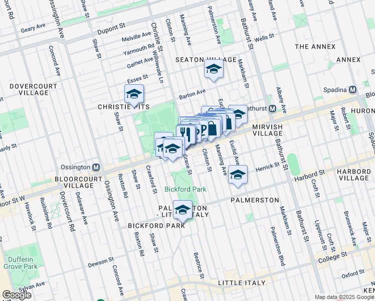map of restaurants, bars, coffee shops, grocery stores, and more near in Toronto