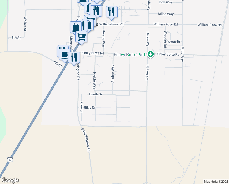 map of restaurants, bars, coffee shops, grocery stores, and more near 51310 Anchor Way in La Pine