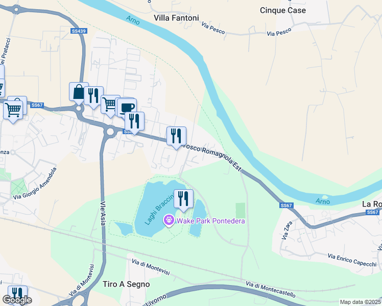 map of restaurants, bars, coffee shops, grocery stores, and more near 260 Via Tosco Romagnola Est in Pontedera