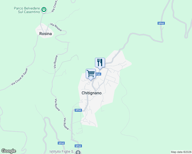 map of restaurants, bars, coffee shops, grocery stores, and more near 50 Via Pantaneto in Chitignano