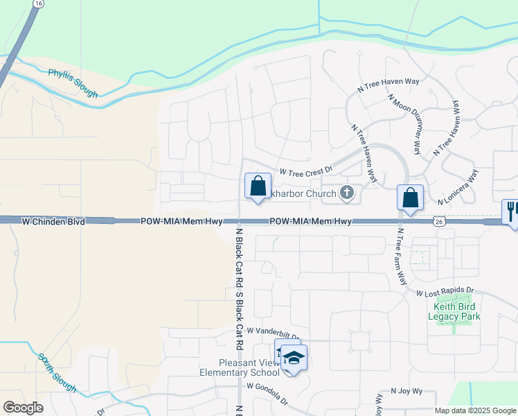 map of restaurants, bars, coffee shops, grocery stores, and more near 4740 West Chinden Boulevard in Meridian