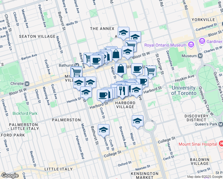 map of restaurants, bars, coffee shops, grocery stores, and more near in Toronto
