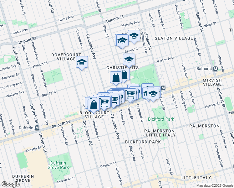 map of restaurants, bars, coffee shops, grocery stores, and more near in Toronto
