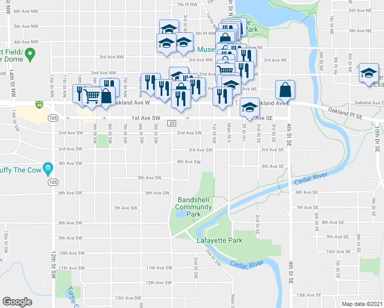 map of restaurants, bars, coffee shops, grocery stores, and more near 400 2nd Street Southwest in Austin