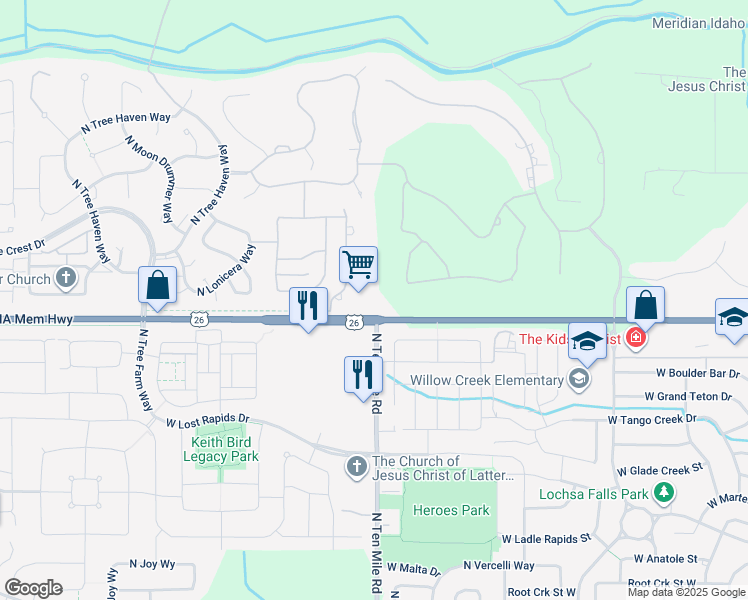 map of restaurants, bars, coffee shops, grocery stores, and more near 3240 West Chinden Boulevard in Meridian