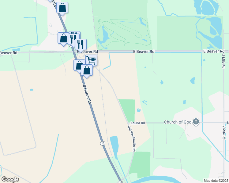 map of restaurants, bars, coffee shops, grocery stores, and more near 100-198 Old Kawkawlin Road in Bay County