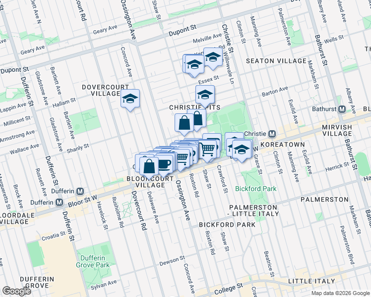 map of restaurants, bars, coffee shops, grocery stores, and more near 20 Roblocke Avenue in Toronto