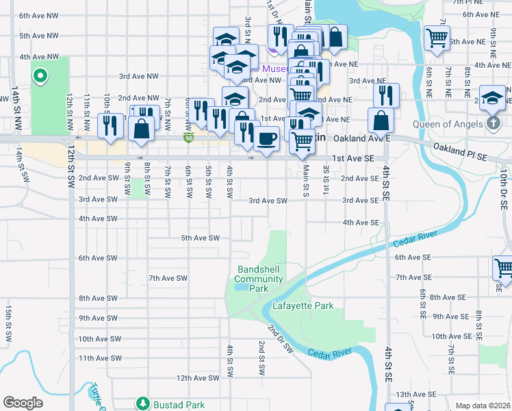 map of restaurants, bars, coffee shops, grocery stores, and more near 400 2nd Street Southwest in Austin