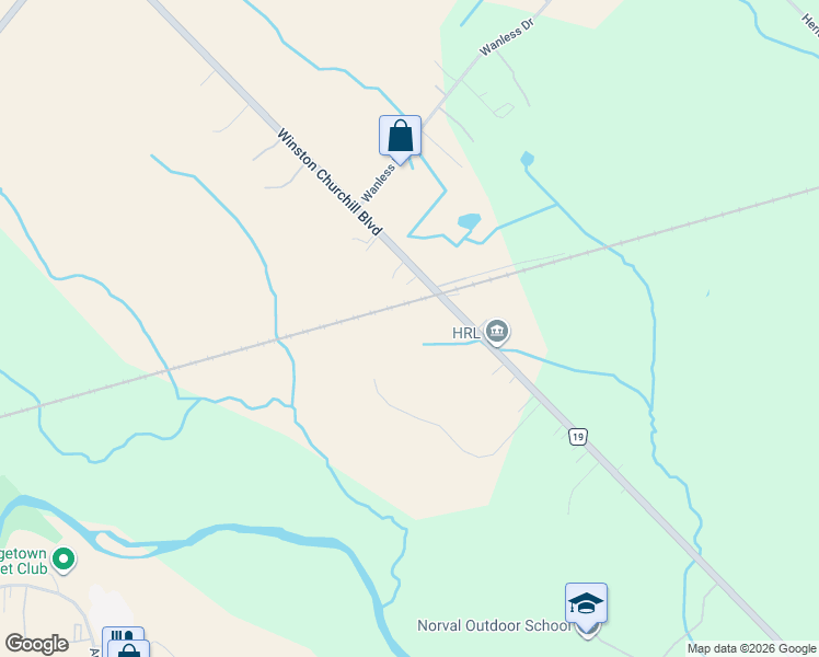 map of restaurants, bars, coffee shops, grocery stores, and more near 10884-10998 Winston Churchill Boulevard in Halton Hills