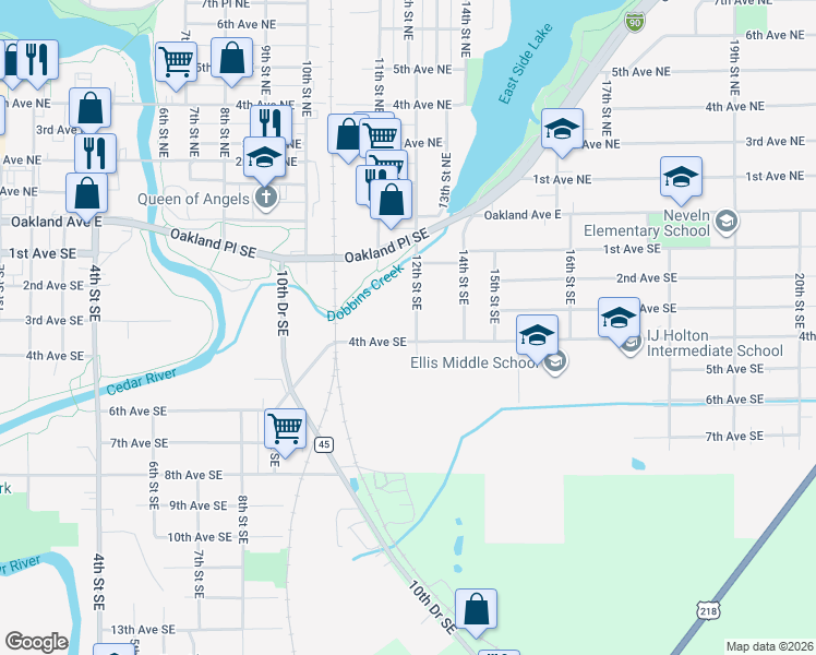 map of restaurants, bars, coffee shops, grocery stores, and more near 1217 4th Avenue Southeast in Austin