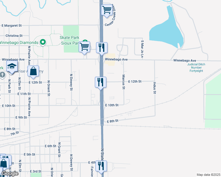 map of restaurants, bars, coffee shops, grocery stores, and more near 1118 State Street in Fairmont