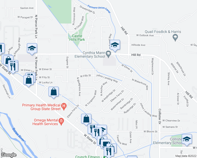 map of restaurants, bars, coffee shops, grocery stores, and more near 4776 North Yorgason Avenue in Boise