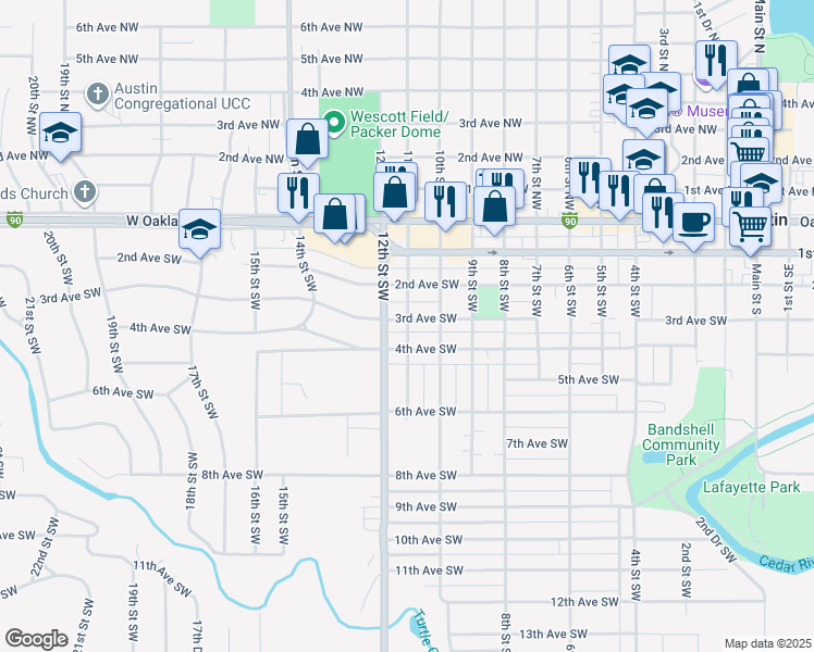 map of restaurants, bars, coffee shops, grocery stores, and more near 1207 3rd Avenue Southwest in Austin
