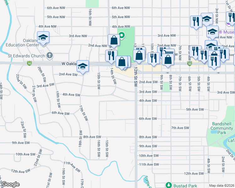 map of restaurants, bars, coffee shops, grocery stores, and more near 1412 4th Avenue Southwest in Austin