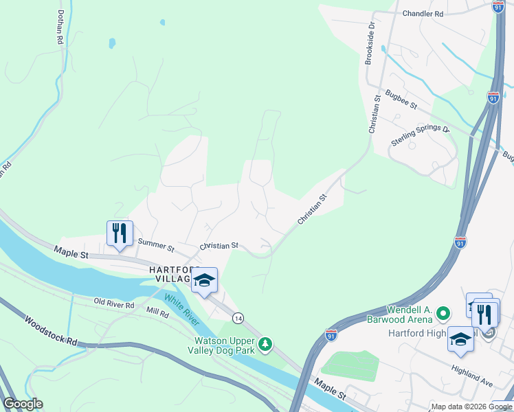 map of restaurants, bars, coffee shops, grocery stores, and more near 13 Ry-Kris Lane in Hartford