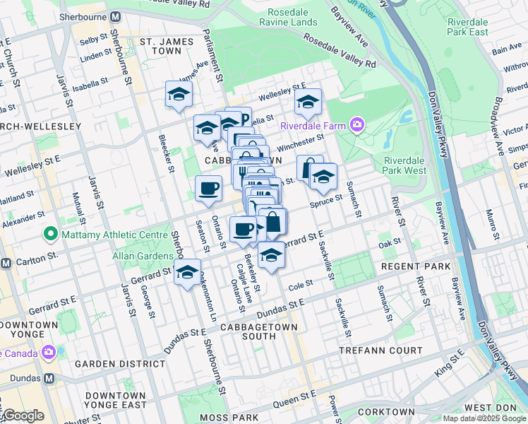 map of restaurants, bars, coffee shops, grocery stores, and more near in Toronto
