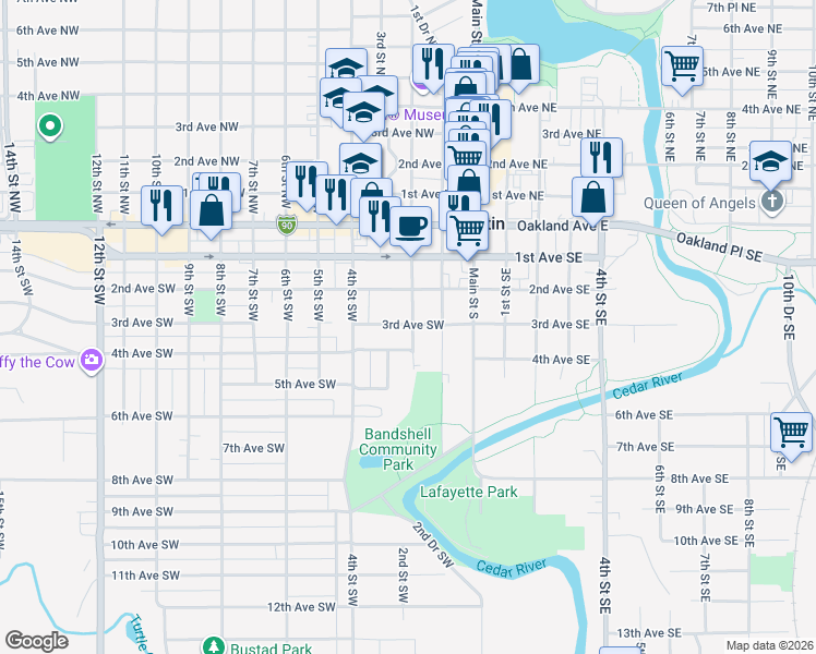 map of restaurants, bars, coffee shops, grocery stores, and more near 400 2nd Street Southwest in Austin