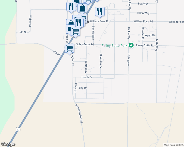 map of restaurants, bars, coffee shops, grocery stores, and more near 16480 Heath Drive in La Pine