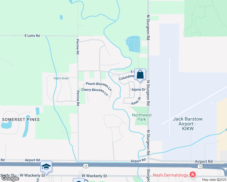 map of restaurants, bars, coffee shops, grocery stores, and more near 7220 Peach Blossom Lane in Midland