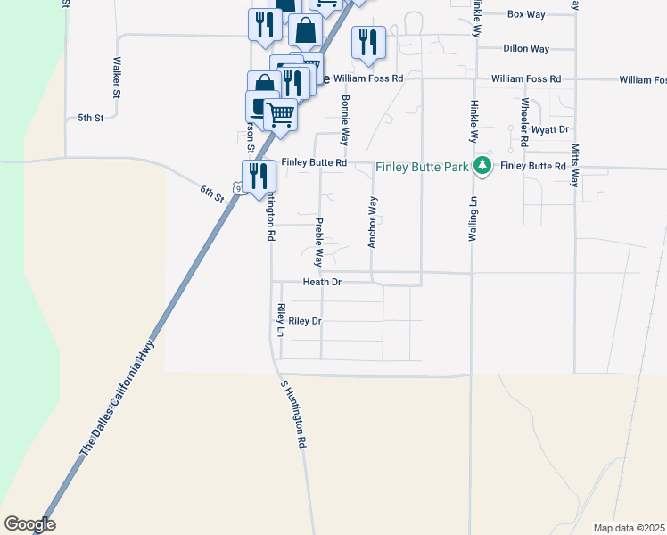 map of restaurants, bars, coffee shops, grocery stores, and more near 16452 Heath Drive in La Pine