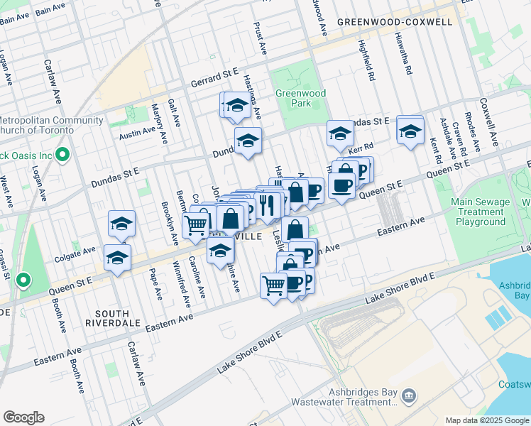 map of restaurants, bars, coffee shops, grocery stores, and more near in Toronto