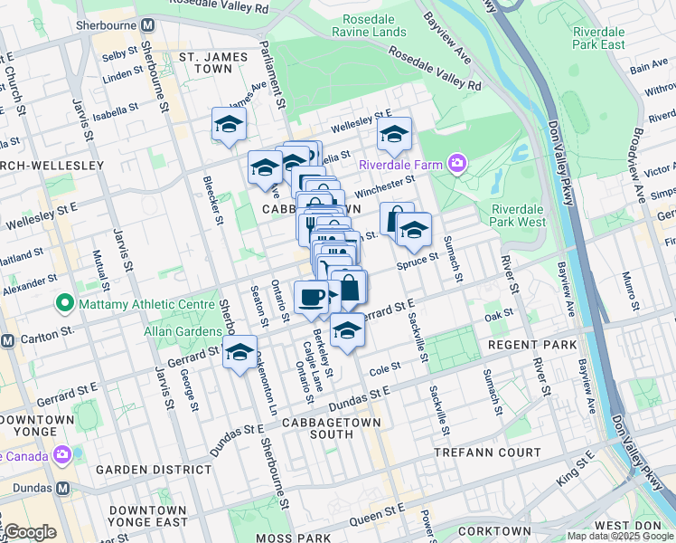 map of restaurants, bars, coffee shops, grocery stores, and more near in Toronto