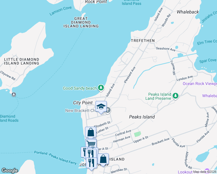 map of restaurants, bars, coffee shops, grocery stores, and more near 344 Island Avenue in Portland