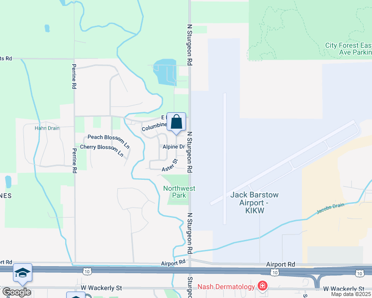 map of restaurants, bars, coffee shops, grocery stores, and more near 3305 Alpine Drive in Midland