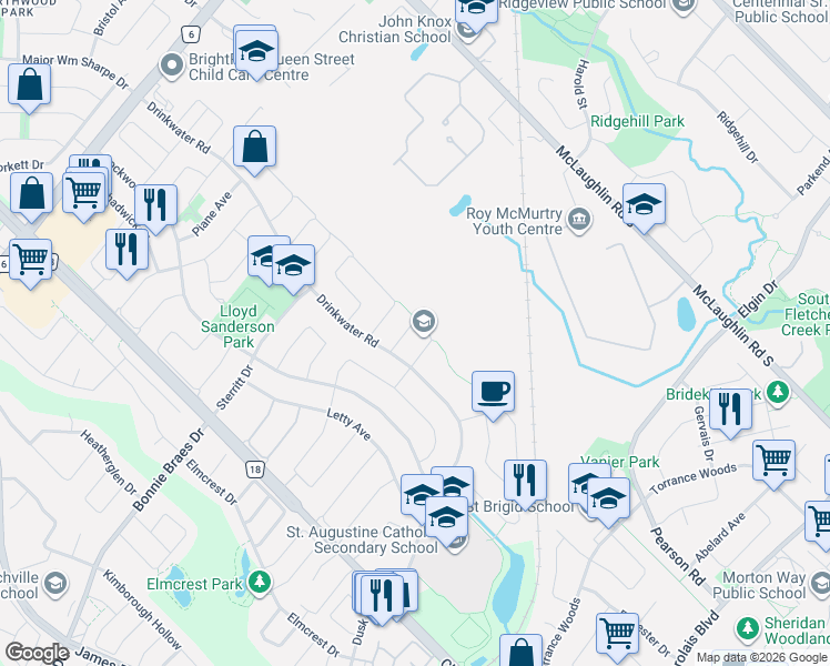 map of restaurants, bars, coffee shops, grocery stores, and more near in Brampton