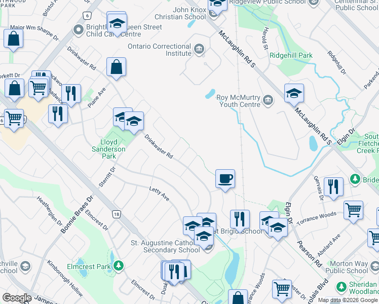 map of restaurants, bars, coffee shops, grocery stores, and more near in Brampton