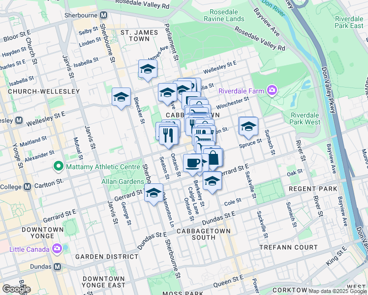 map of restaurants, bars, coffee shops, grocery stores, and more near in Toronto