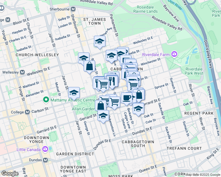 map of restaurants, bars, coffee shops, grocery stores, and more near in Toronto